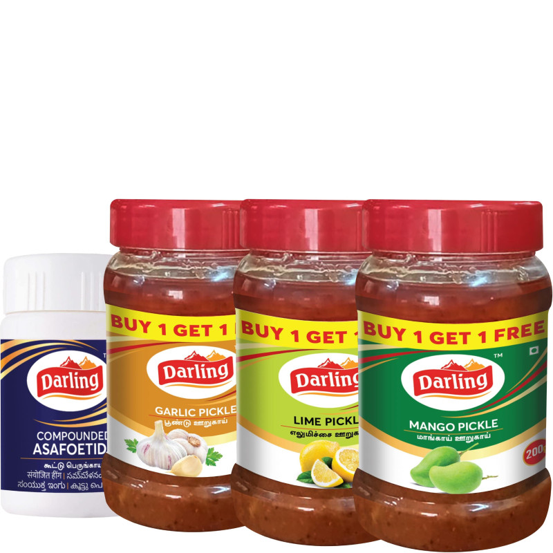 Darling Masala Asafoetida-50g & Pickle Combo ( Lemon pickle 200g, Garlic pickle 200g, Mango Pickle 200g)